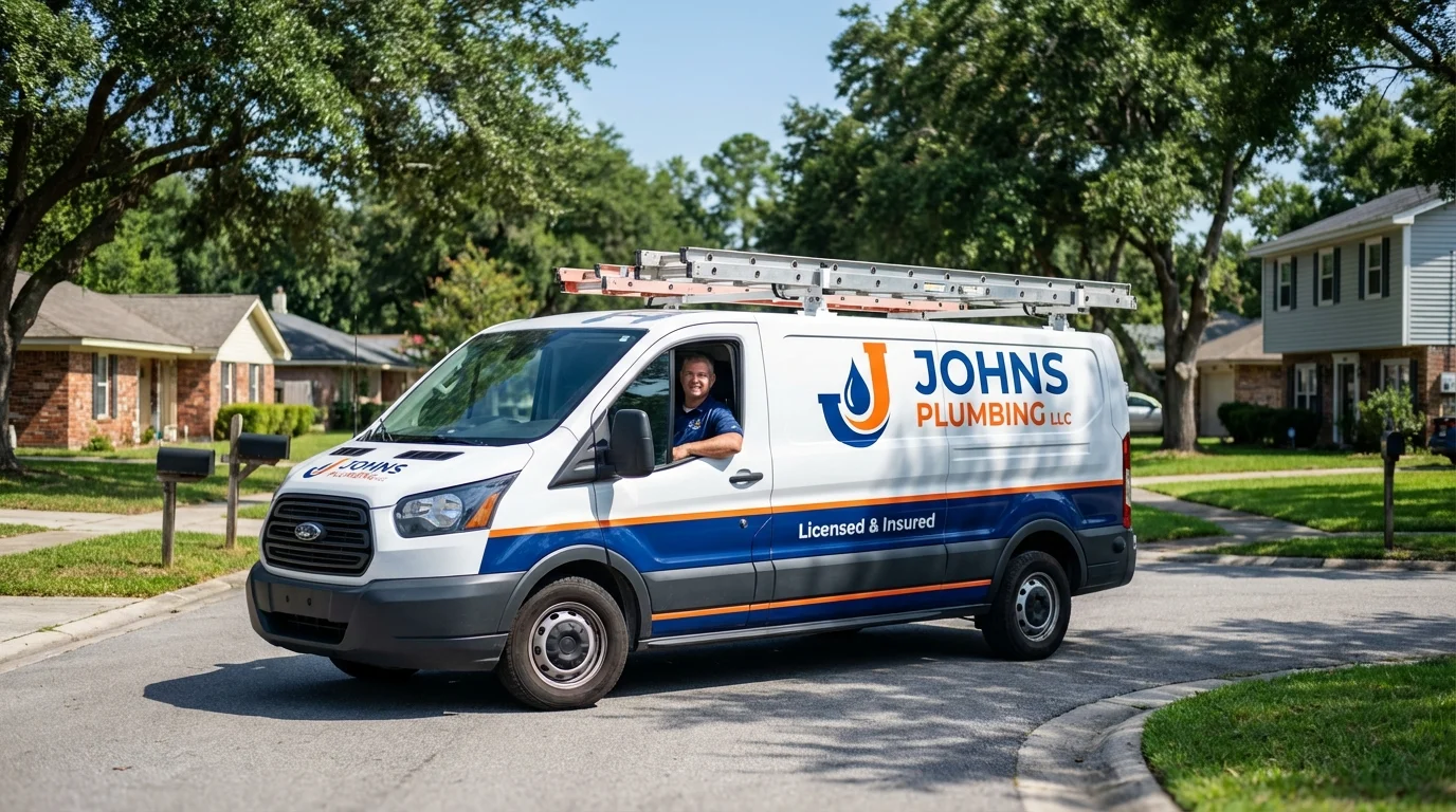 Johns Plumbing LLC service van in Monticello, IN