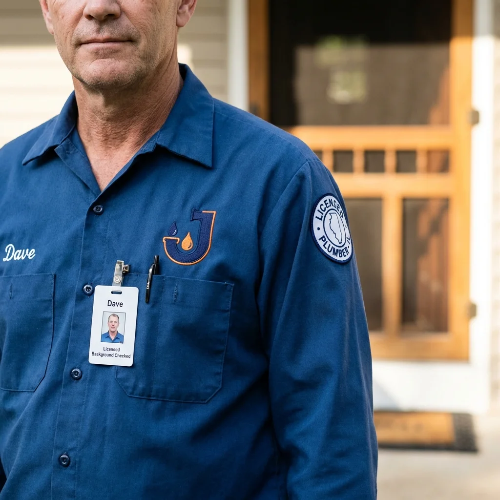 Licensed plumber showing ID badge in Monticello, IN