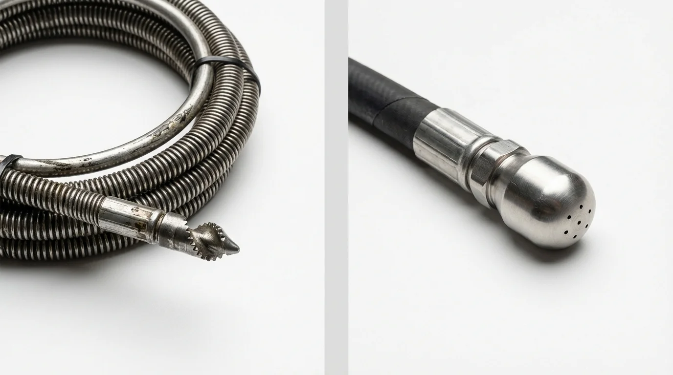 Drain snake cable and hydro jetting nozzle used for drain cleaning in Monticello, IN