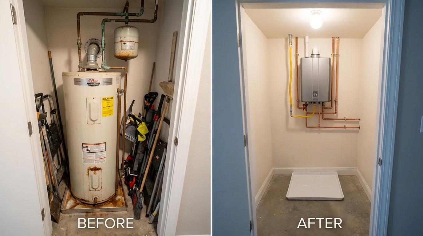 Tank water heater versus wall-mounted tankless unit comparison for Monticello, IN homeowners